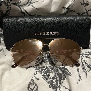 Burberry Women's Rose Gold and Brown Aviator Sunglasses